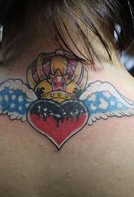 Modello di tatuaggio corona ragazza ali amore posteriore