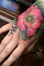 Female hand back water color flower tattoo pattern