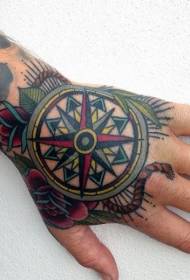 Restituisci la bussola colorata vecchia scuola e il modello di tatuaggio rosa rossa