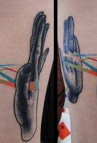 Mano di uomo nero stile filato e motivo tatuaggio nastro multicolore