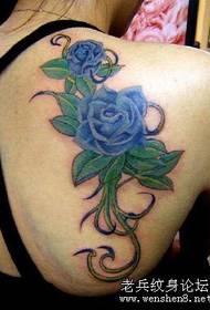 Back colored rose tattoo pattern