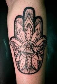 Lámhán Fatima dubh agus bán lámh in éineacht le patrún tattoo Lotus