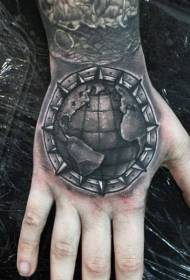 Hand back guri gdhendje stil i zi model i çuditshëm planet tatuazh i çuditshëm