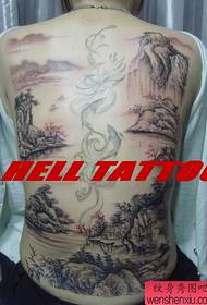 Bellezza piena di modello di tatuaggio di pittura di paesaggio