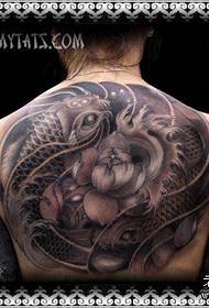 Arrière tatouage de calmar lotus gris noir