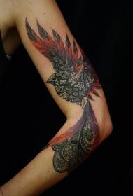 Pola tato burung yang indah dengan kombinasi bunga lengan