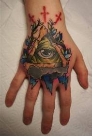 Patrón de tatuaje de planta de ojo triángulo coloreado a mano