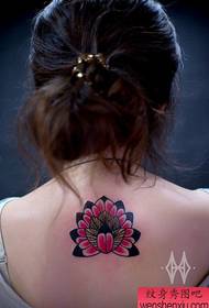 Beautiful back of the beautiful red lotus tattoo pattern