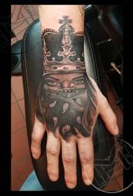 Hand back black mysterious new school style thug queen tattoo