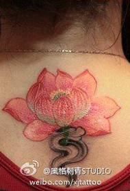 Pink lotus modèl tatoo sou do a nan ti fi a