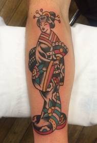 Маленькая рука весело азиатских гейш носить кимоно с рисунком татуировки