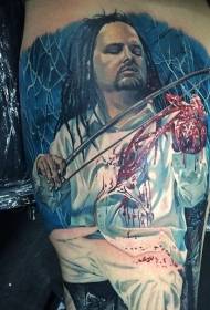 Schouder kleur horror stijl man met bloedige hand tattoo patroon
