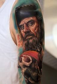 Цветная реалистичная татуировка пират и череп