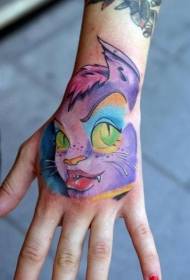 Mano de regreso a la vieja escuela color gracioso fantasía gato dibujos animados tatuaje patrón
