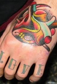 Hand colored heart blood vessel tattoo pattern