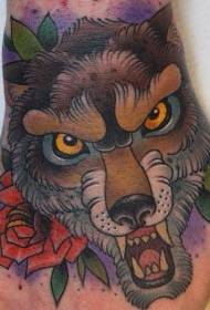 Tatuaje de man tradicional de rabia de lobo de rabia de man