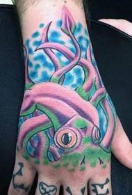 Hand terug roze cartoon kleine inktvis tattoo patroon