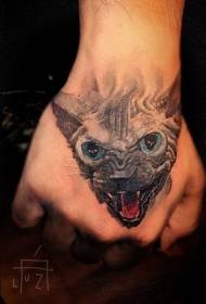 ຮູບແບບ tattoo cat ສີດໍາທີ່ຮຸກຮານ