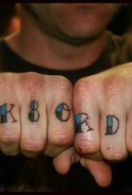 Male finger colored english alphabet tattoo pattern