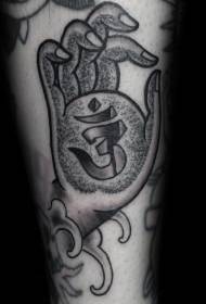 Stile filato nero come il modello del tatuaggio della mano di Buddha