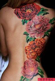 Tetovējumu šovs, iesakiet sievietes muguras krāsas peonijas tetovējuma tetovējuma darbus