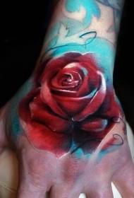 Modello di tatuaggio rosa rossa di colore di acqua di ritorno a mano