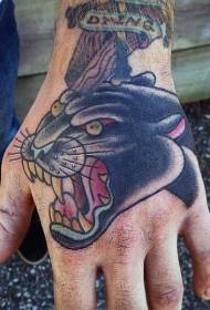 Hand back old school panther tattoo pattern
