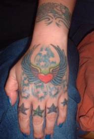 Hand gekleurd vliegend liefde tattoo patroon