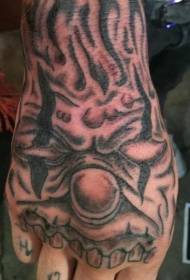 Angry clown tattoo pattern on the back of the hand