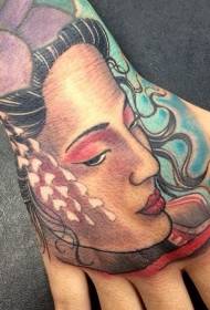 Arm sensitive Asian traditional colorful female portrait tattoo pattern