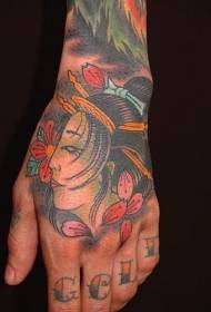 Ručna leđa u boji tradicionalni japanski uzorak tetovaže gejše