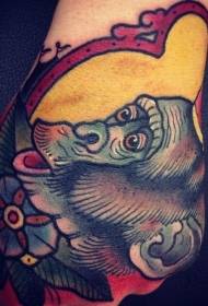 Stara škola u boji šimpanze rukom tetovaža leđa uzorak uzorak