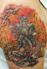 Esqueleto de guerreiro de cor de ombro com padrão de tatuagem de machado