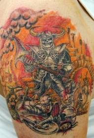 Shoulder color warrior skeleton with axe tattoo pattern