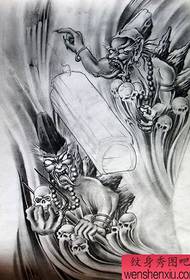 Motivo tatuaggio nero e grigio a schiena piena: pieno di immagini di tatuaggi di fantasmi di fantasmi impermanenti