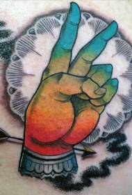 Modello tatuaggio schiena e freccia multicolore sul retro
