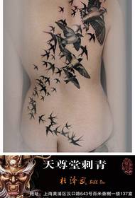 Populiarus kregždžių tatuiruotės modelis ant nugaros