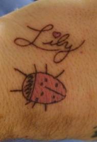 Pàtran tatù ladybug cartùn dath làimhe