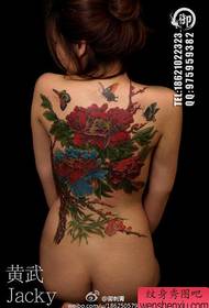 Gražios merginos populiarus bijūnų tatuiruotės modelis ant nugaros