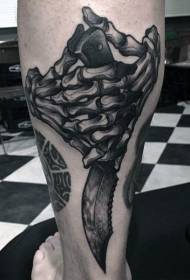 Kalf old school zwart-wit skelet hand en dolk tattoo patroon