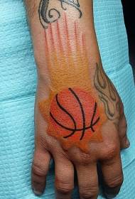 Mano hacia atrás estilo de ilustración de baloncesto coloreado y tatuaje de llama