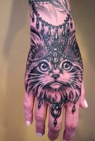 Padrão de tatuagem de rosto preto e branco estilo barroco mão de gato
