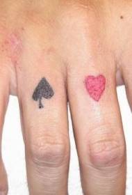 手指多彩撲克牌字符紋身圖案