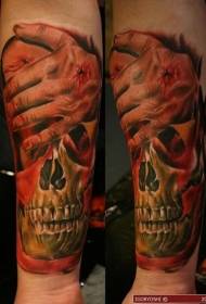 Arm realistic color human skull tattoo pattern