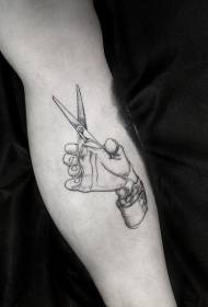 Forbici da barbiere a forma di tatuaggio in bianco e nero