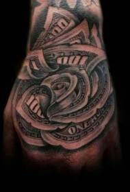 Modello di tatuaggio dollaro a forma di rosa marrone a mano