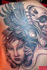 Πίσω μοτίβο τατουάζ: κλασικό όμορφος πίσω ομορφιά πορτρέτο μοτίβο τατουάζ κρανίο (μπουτίκ)