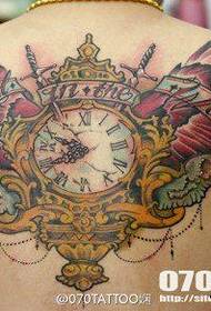 Tillbaka cool klassisk klocka med vingar tatuering mönster