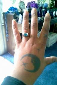 Hand black precise moon and star tattoo