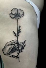 dy swart gravure styl man met blomme tattoo patroon